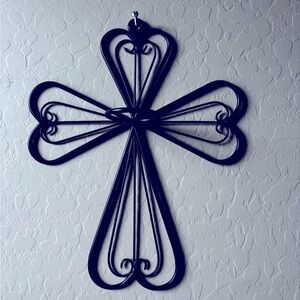 Candle holder. Metal Cross, Black.